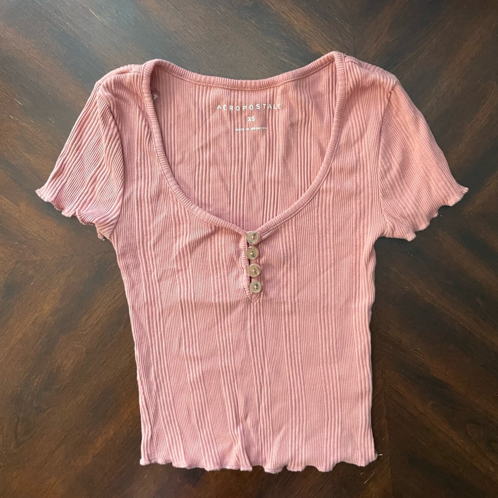 Aeropostale Blush Ribbed Crop Top with Buttons